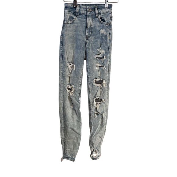 American Eagle Denim - American Eagle Women's Super High Rise Distressed Jegging Jeans 000 Blue